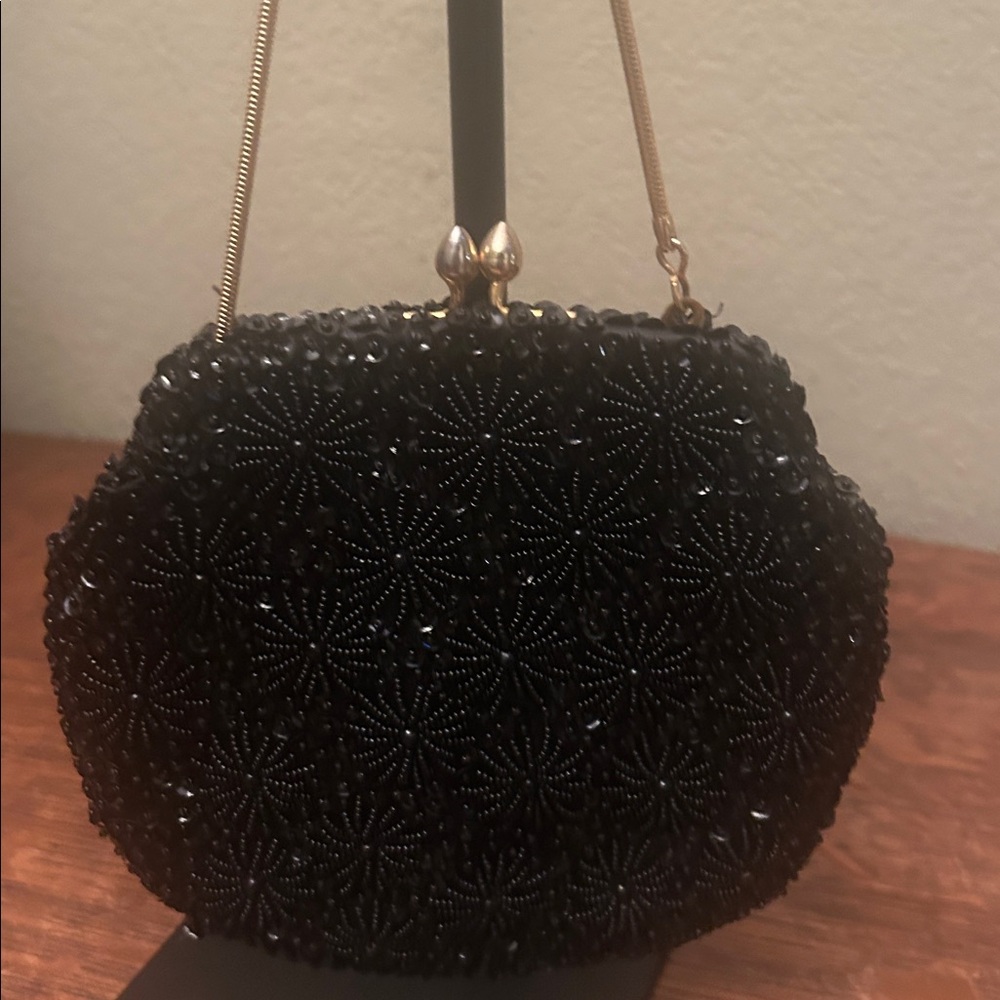 La Regale Vintage Black Beaded Evening Bag